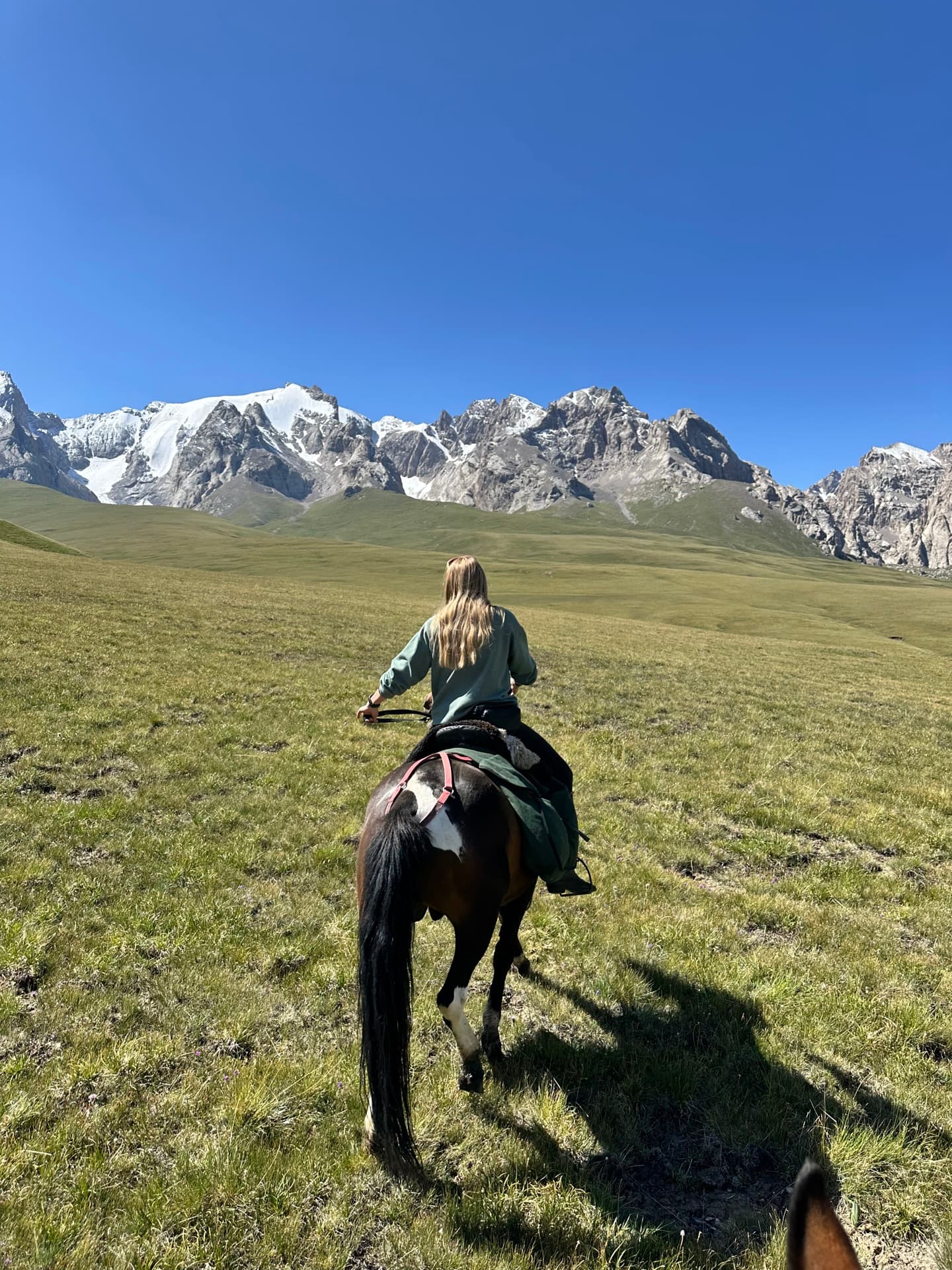 Solo rider with snowy peaks